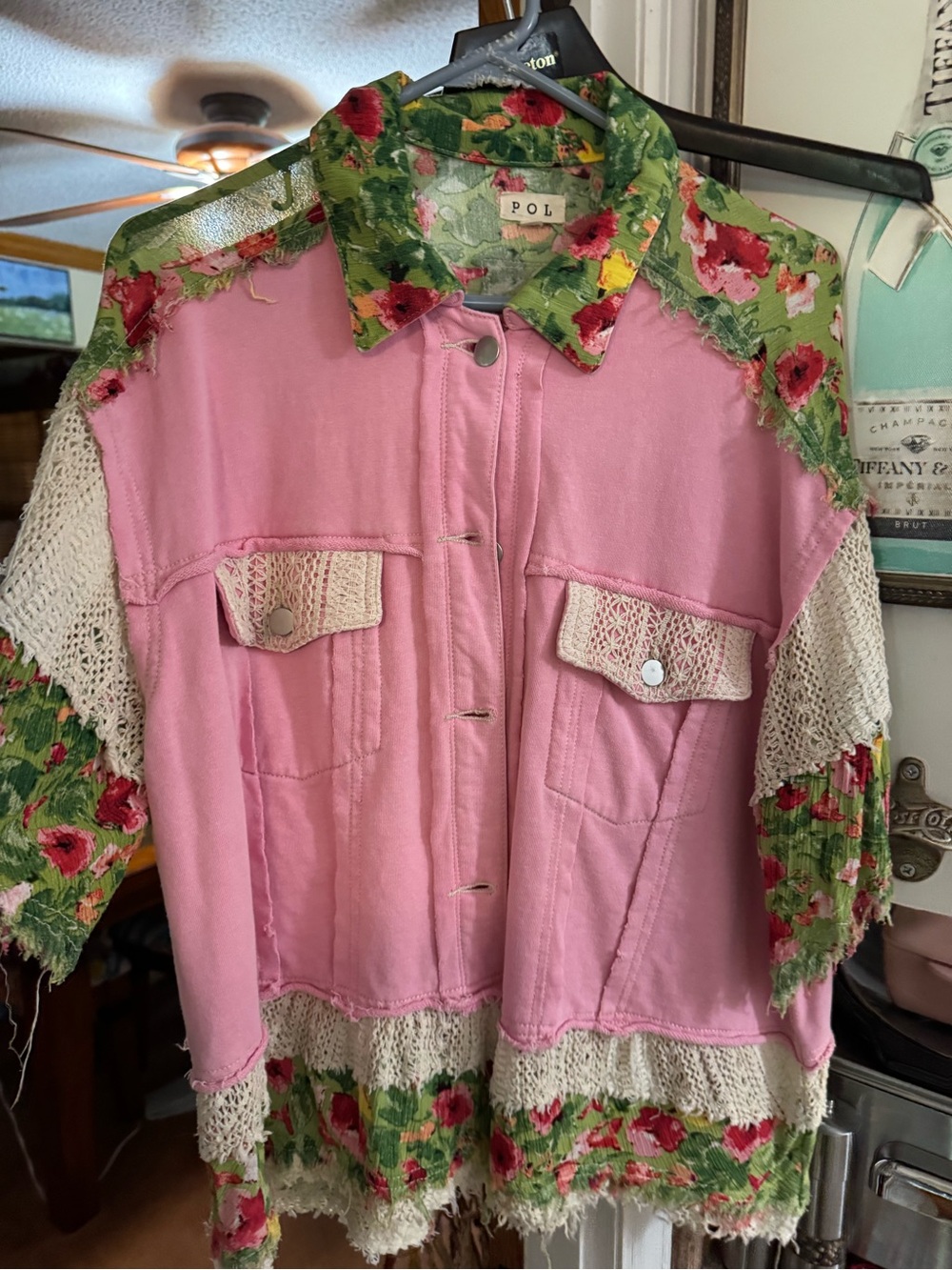 POL Pink and Green Floral Blouse